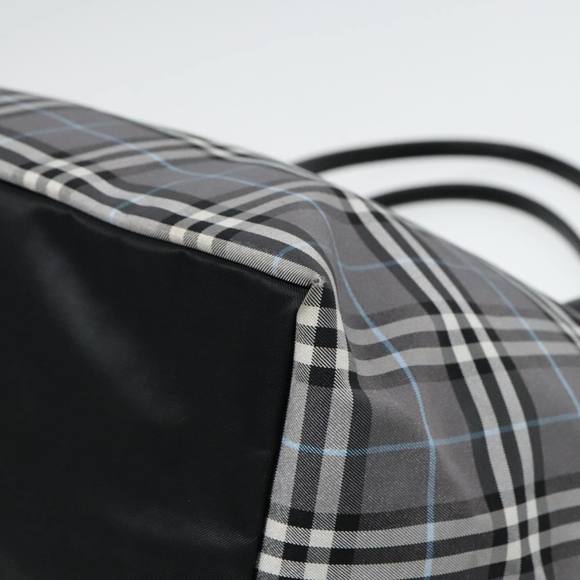 Burberrys Nova Check Blue Label Tote Bag Nylon Silver Gray Auth bs18621 - Picture 9 of 16